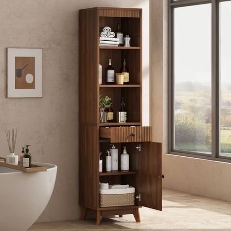 Armario alto de baño independiente de 172 cm de altura, con frentes acanalados verticalmente y diseño de puerta reversible izquierda/derecha, con cajón, bisagras de cierre suave, 40×36×172 cm, color n (1/5)