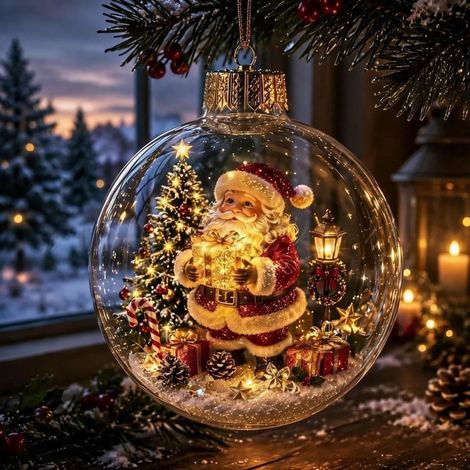 Boule de Noël lumineuse Irovami, décoration de Noël à suspendre, cadeau idéal, modèle Père Noël