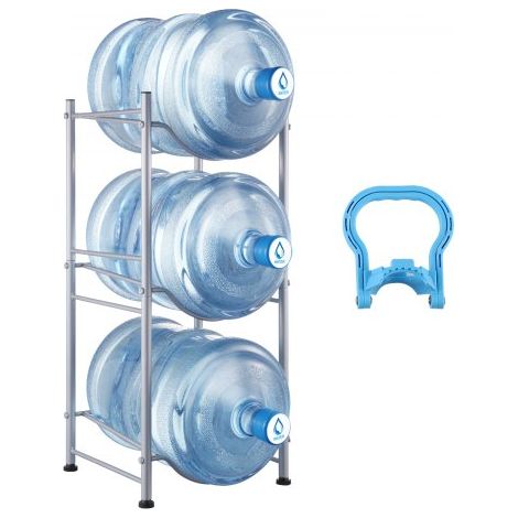 Wasserkrughalter mit 3 Ebenen, 5-Gallonen-Wasserflaschenhalter, einreihiges Wasserflaschenregal für 3 Flaschen, robustes Wasserkrugregal für Küche, Büro, Wohnzimmer, Silber (1/5)