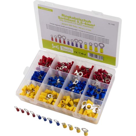 Seki 17403 - Capicorda da 0,5-4 mm, Isolato, 360 Pezzi, 0,5-6,0 mm², M4/M5/M6/M8, Set di Connettori a Crimpatura a Colori, Colori Assortiti (1/4)