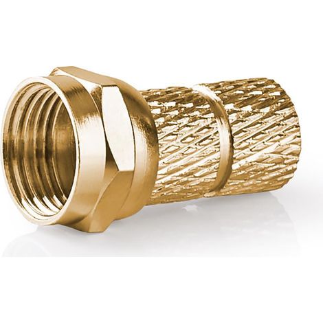 Conector f recto masculino chapado en oro 75 ohmios giro diametro de entrada del cable 55 mm cobre metales 2 uds carton con ventana