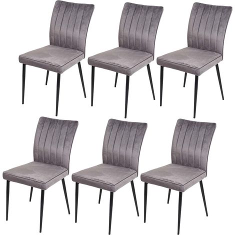 Lot de 6 chaises de salle à manger HWC-K16, chaise de cuisine, velours métal gris foncé (1/5)