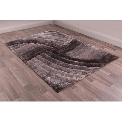 Modern 3D Carved Mumbai Soft Fluffy Shaggy Rug in Grey 60 x 110 cm (2'x3'7") (1/4)