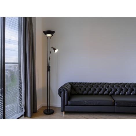 Klassischer LED Deckenfluter mit Leselampe in Schwarz matt, Höhe 181,5cm (1/5)