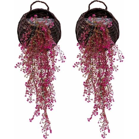 Plantes artificis Vigne Hanging. Lot de 2 Pièces artificis Ivy Fleurs Faux Verdure Plantes pour Jardin Décoration Murale. Red Rose (sans panier) (1/4)
