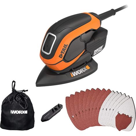 WORX WX648 Smerigliatrice 65W 230V - Smerigliatrice manuale ergonomica per levigatura anche in luoghi difficili da raggiungere - Microfiltro DUSTSTOP per lavori puliti (1/5)