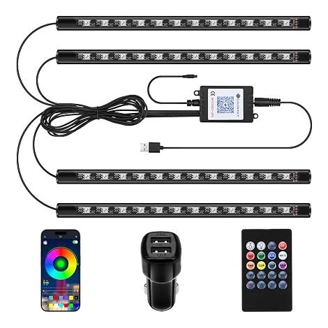 Bande LED Intérieur Bawoo Lampe Voiture Contrôle par Lampe LED USB Rubans Éclairage Intérieur Néon Décoration Couleur Allume Cigare pour Auto Voiture (1/5)