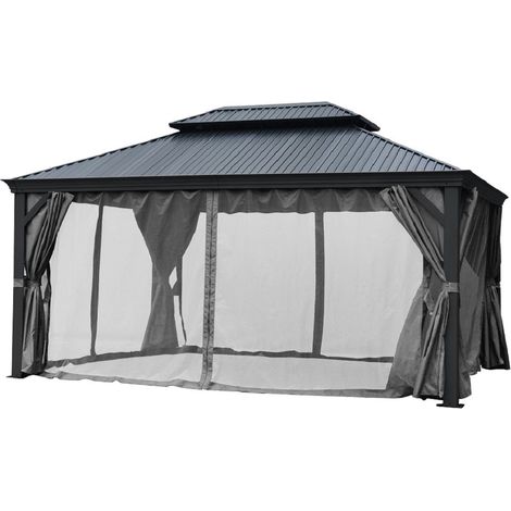 Pavillon Gartenpavillon 3,65x3,65m BAGDAD anthrazit aus Aluminium mit Hardtop aus Metall Sonnenschut (1/2)