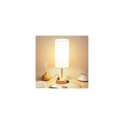 Dimmbare Touch-Nachttischlampe, Tischlampe mit USB-A+C+-Ladeanschluss, Lampenschirm aus Leinen, Lampe für Nachttisch, Wohnzimmer, Schlafzimmer, Kinderzimmer, Büro (Leuchtmittel inklusive), Farbe: Crez