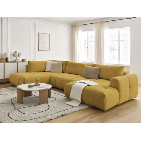 BOBOCHIC - Canapé panoramique convertible FUJI tissu lisse Angle droit Jaune (1/5)