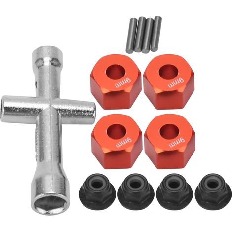 12-mm-Sechskant-Radnabenadapter, 9 mm dicke M4-Flanschmuttern, Kreuzschlitz-Schlüsselsatz für 1/10 RC-Car (Rot) (1/5)