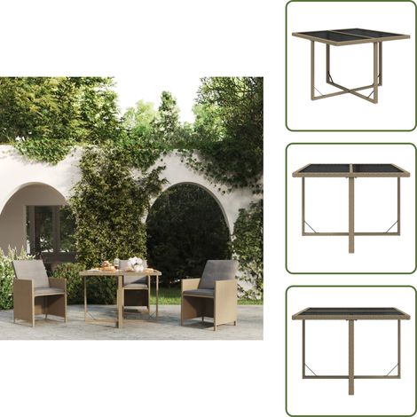 Table de jardin Beige 109x107x74 cm Résine tressée et verre - Table De Jardin - Mobilier De Jardin - Table Extérieure - Table En Résine Tressée - Table Élégante (1/5)