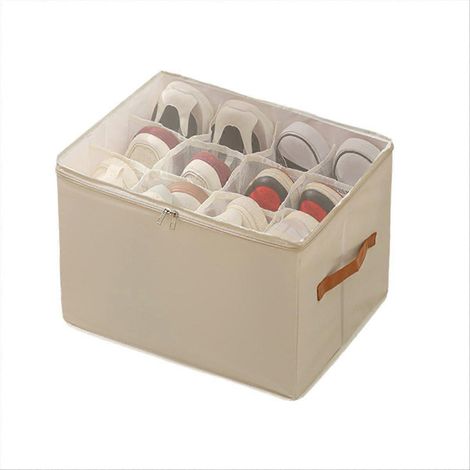 Schuhaufbewahrung für den Kleiderschrank, 2er-Set mit Deckel und stabilen Griffen, beige (1/5)