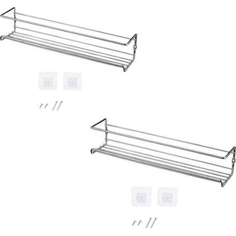 pair Étagère à épices murale en acier inoxydable, support à épices de cuisine, adhésif sans perçage, parfait pour 12/24 pots à épices, boîte de rangement à épices 29 x 6 x 6 cm (argent, lot de 2) (1/3)