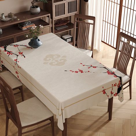 Nappe de style chinois, imitation coton et lin, facile à nettoyer, idéale pour les réceptions et les restaurants. Dimensions : 140 x 140 cm.