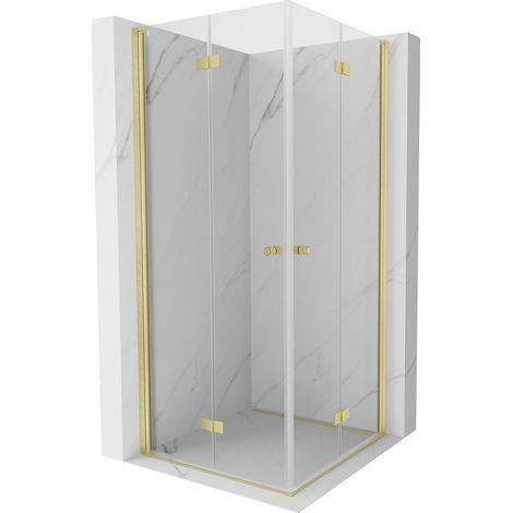 Mexen Mist-F Duo faltbare Duschkabine 85 x 85 cm, transparent, gebürstetes Gold - 8A6-085L-085P-55-00