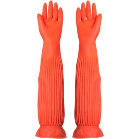 Guantes de cocina impermeables con forro de goma gruesa, 56 cm, color naranja.