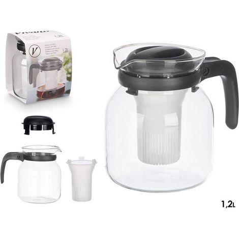 VIVALTO jarra tetera asa 1,2 l , Jarra tetera con asa 1,2 L, una práctica y elegante jarra diseñada para preparar y servir té, infusiones y otras bebidas con total comodidad.

Cara (1/3)