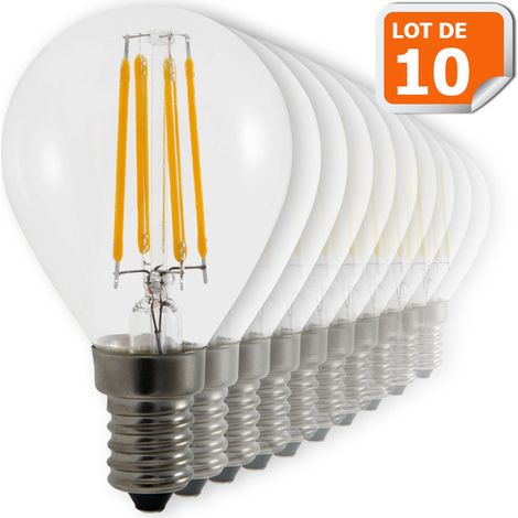 Lampesecoenergie – Lot de 10 ampoules LED E14 G45 4W équivalent 42W – Blanc chaud 2700K – 470 lumens – Angle d'éclairage 330°