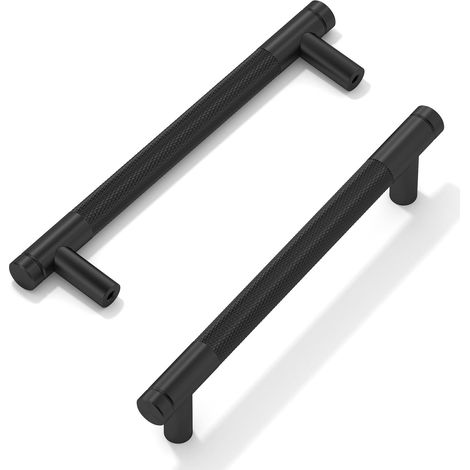 Poignées de porte d’armoire (2 unités, 158 mm, distance entre les trous, 128 mm), couleur noir mat (1/5)