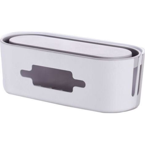 Boîte de rangement pour câbles, organisateur discret pour multiprise et câbles électriques – boîte de camouflage en plastique rigide avec couvercle, idéale sous bureau ou meuble (1/4)