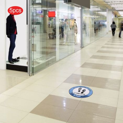 5 autocollants de marquage au sol pour distanciation sociale, lot pour commerce ou hôpital (1/5)