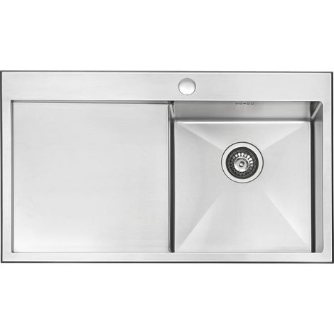 JASSFERRY Küchenspüle 1,2mm Dicke, 1 Becken Handgefertigtes, 860 x 510 mm Links Hand Abtropffläche Waschbecken Edelstahl mit Abfallsieb (1/5)