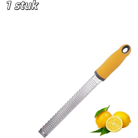 râpe - Avec manche - Zeste de citron - Compatible lave-vaisselle - Convient pour le fromage, le citron, le chocolat, la noix de muscade, le gingembre, les fruits et les légumes - Jaune (1/5)