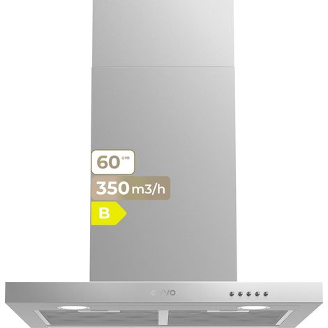 Campana Extractora Decorativa EVVO CE30, 60 cm, Inox, 350 m³/h, 3 Velocidades, Energía B