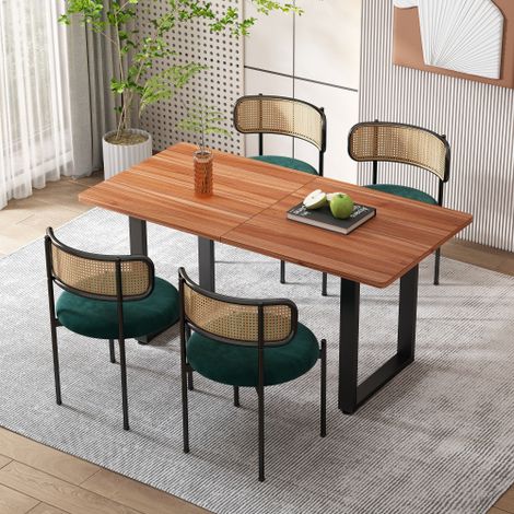 Chaises de salle à manger en velours (Lot de 4) — Chaises d'appoint modernes et minimalistes à pieds métalliques — Chaises d'appoint style rotin — Sièges pour salon et chambre — Vert (1/4)