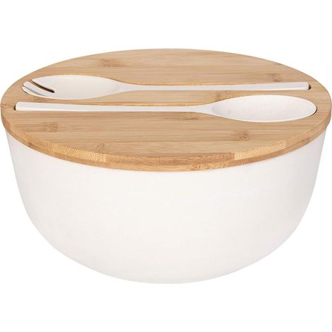 1 saladier en fibre de bambou, 25 cm, avec couvercle et cuillère intégrés, pour salades, fruits et décoration (1/5)