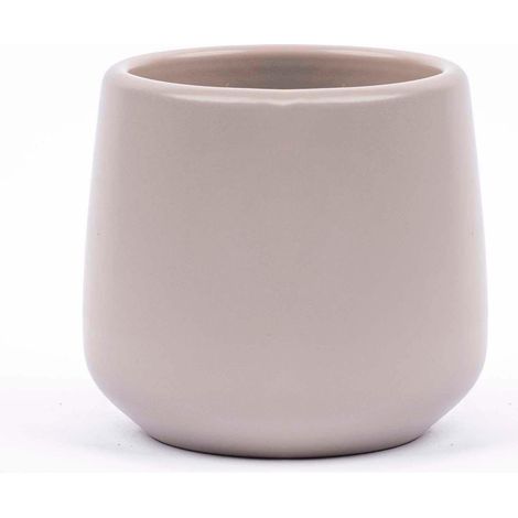 Cache-pot Rond en Céramique Design Moderne Gris Mat Taupe pour Petites Plantes D8 x H7,5 cm - PANGIVO