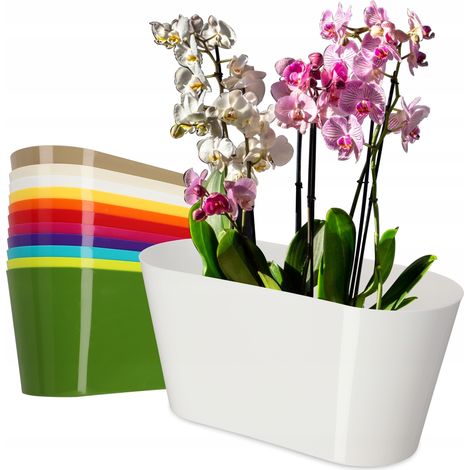 KADAX Vaso da fiori in plastica - 27 x 13 cm - Vaso ovale grande - per orchidee, Bellis, viole del pensiero, Drazenes (Bianco) (1/5)