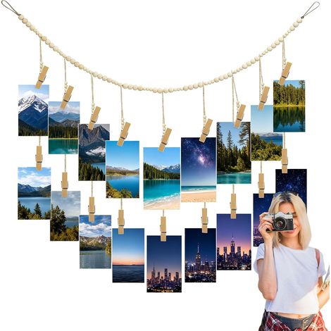 2 Pièces Pele Mele Photo Mural, Cadre Photo Pele Mele 115cm de Long Photo à Suspendre Guirlande Photo avec 45 Clips Bois Cadre Photo Mural pour Cadre Photo Décoration (1/5)