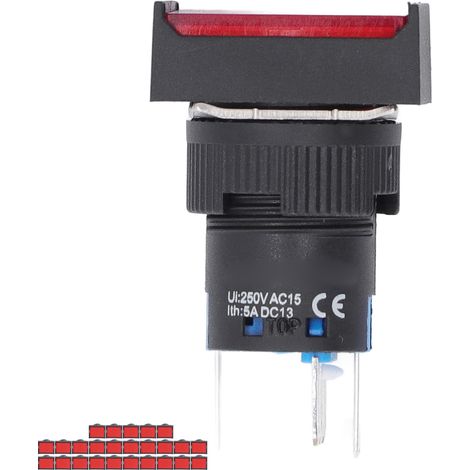 25 interrupteurs à bouton-poussoir momentanés autobloquants rectangulaires avec voyant lumineux 220 V BEM-LA16-11DS-J 16 mm rouge (1/5)