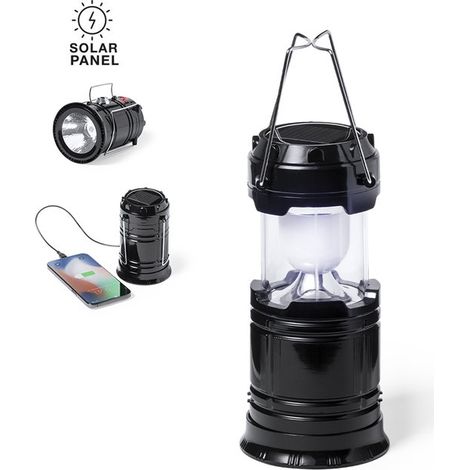 Lámpara de camping multifuncional - Con batería de 1200 mAh y función de power bank - Linterna - Luz de emergencia para cortes de luz - Negra (1/5)