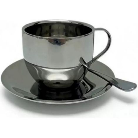Tasse à café double paroi en acier inoxydable avec poignée et sous-tasse, ensemble de sous-tasses durable, adapté pour le thé, le café et les boissons chaudes, pour la cuisine