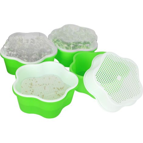 Seed Growing Kit, Set of 4 Germination Boxes, Germination Pot Germination Tower Cat Grass Bowl, Tray Lid Compartment and Fine Net Set of 4 Pieces (1/5)