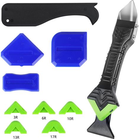 Aplicador removedor de raspador de silicona 5 en 1, 11 piezas, lechada de azulejos, herramienta selladora de silicona para baño, piso de cocina (1/5)