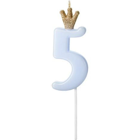Bougie d'anniversaire numéro 5 avec couronne, bleu clair (1/3)