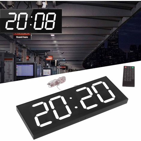 Grande horloge LED double face avec variation intelligente de luminosité et télécommande réveil à affichage numérique lumière blanche standard américaine 100-240V. (1/5)
