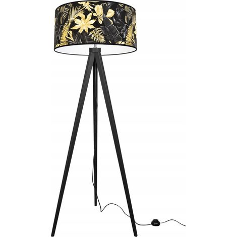 STEHLAMPE STATIV LAMPENSCHIRM GOLDEN BLUMEN LED