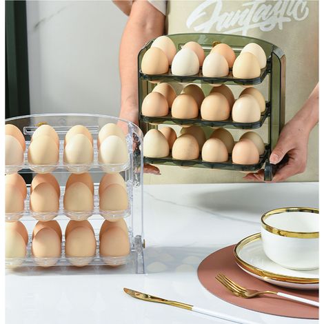 Boîte à œufs pliable, simple, à 3 compartiments, en plastique transparent blanc, idéale pour la cuisine. (1/5)
