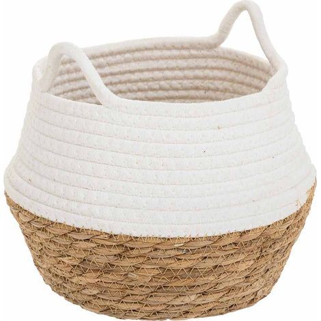 Cesto de fibra natural y algodón en blanco D22x20 (1/5)
