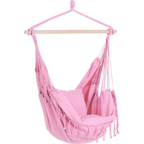 Silla colgante de algodón rosa columpio hamaca boho interior exterior Bonea