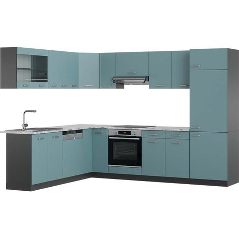 Cuisine en angle R-Line, Bleu-gris/anthracite, 227 x 287 cm , PT Marbre, Vicco