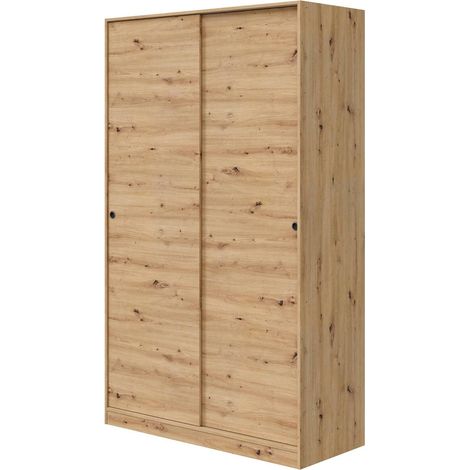 Dmora - Guardaroba Waterbury, Armadio per camera da letto a 2 ante scorrevoli, Mobile con 4 ripiani e barra appendiabiti, 120x50h200 cm, Rovere Nodi, con imballo rinforzato