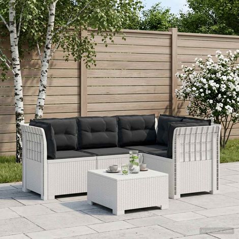 vidaXL Canapé de jardin 4 places avec coussins aspect rotin PP Blanc (1/4)