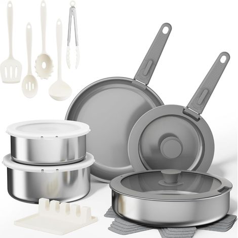 21PCS Lot Casserole et Poêle Induction Batterie Cuisine Antiadhésive (1/5)