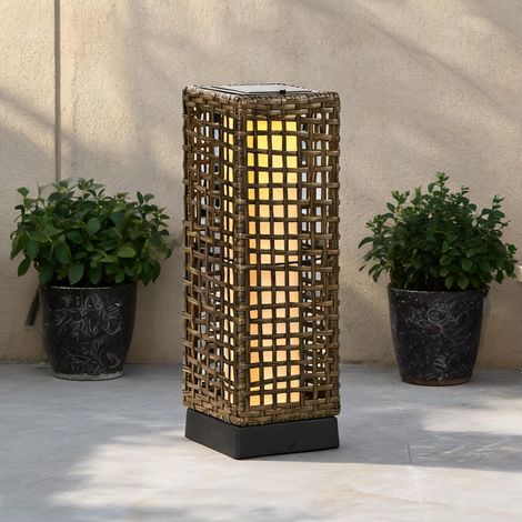 Lampadaire solaire LED en rotin pour jardin et terrasse en rattan (1/5)